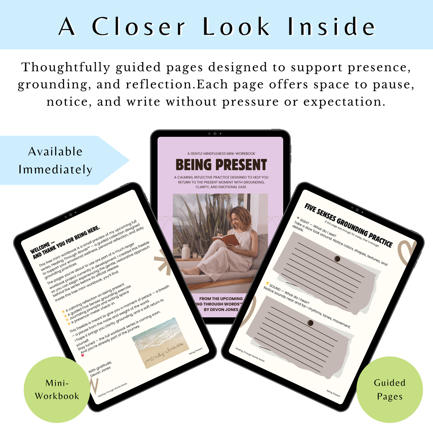 Being Present Mini-Workbook (FREE) | Mindfulness & Grounding Printable | Healing Through Words™ Series Preview