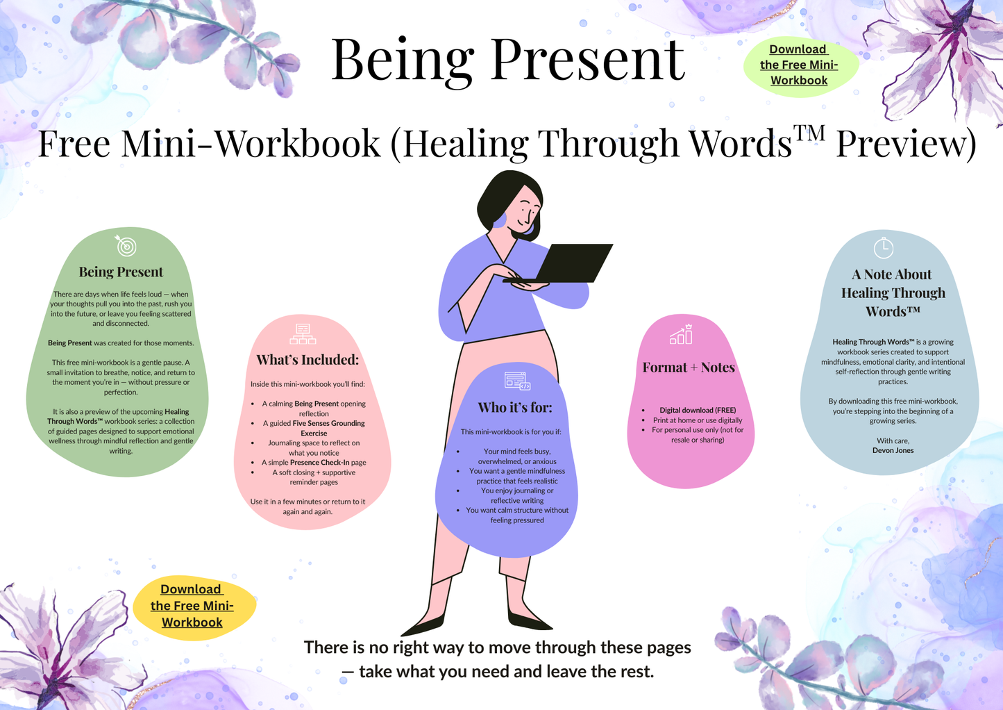 Being Present Mini-Workbook (FREE) | Mindfulness & Grounding Printable | Healing Through Words™ Series Preview